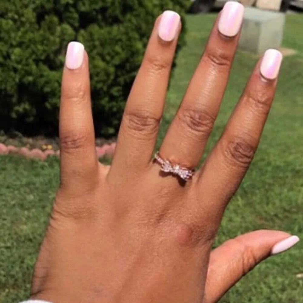 SILVER CUBIC ZIRCONIA MIDI BOW RING l Dainty Ring